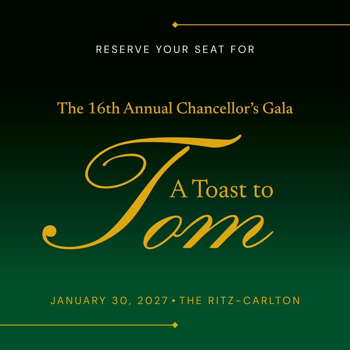 avemariauniv's tweet photo. Tom turns 90! 🥂 Join us for a Toast to Tom, celebrating the 90th birthday of AMU Founder and Chancellor Thomas S. Monaghan, with keynote speaker @JonathanRoumie. Saturday, Jan. 30, 2027, at The Ritz-Carlton, Naples. Seating is limited; reserve yours today. https://t.co/dv5cncdgxz