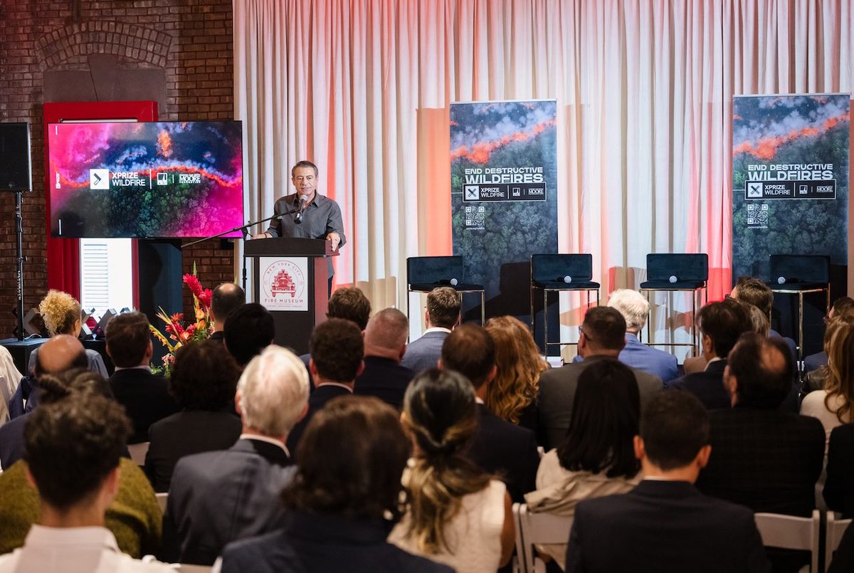 xprize's tweet photo. It was a momentous day for #XPRIZEWildfire as we announced the competition’s awardees at the Awards Ceremony during #ClimateWeekNYC. The event featured insightful discussions about the need for new approaches to destructive wildfires and the role of breakthrough technologies. https://t.co/Cu8teNo2mY