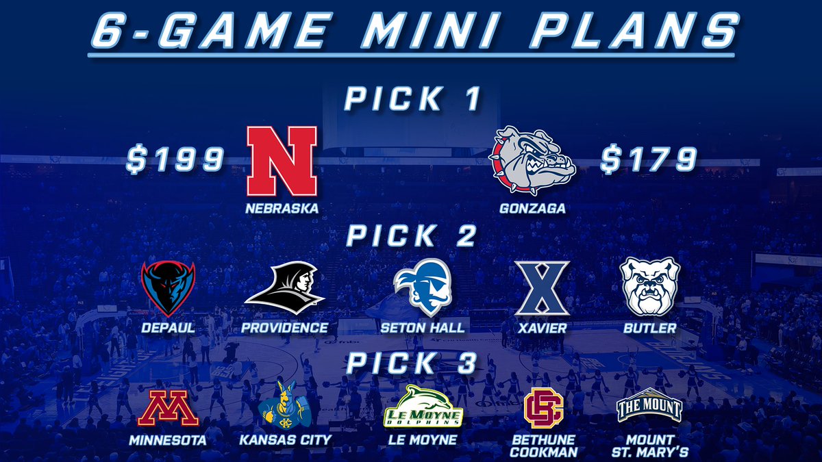 gocreighton's tweet photo. Creighton Men’s Basketball Mini Plans are now live! Guarantee your seat for this seasons biggest matchups! Act now as packages are limited! 

🔗  https://t.co/v6NG5b5y6P

#GoJays https://t.co/h3PK0jz1Iz