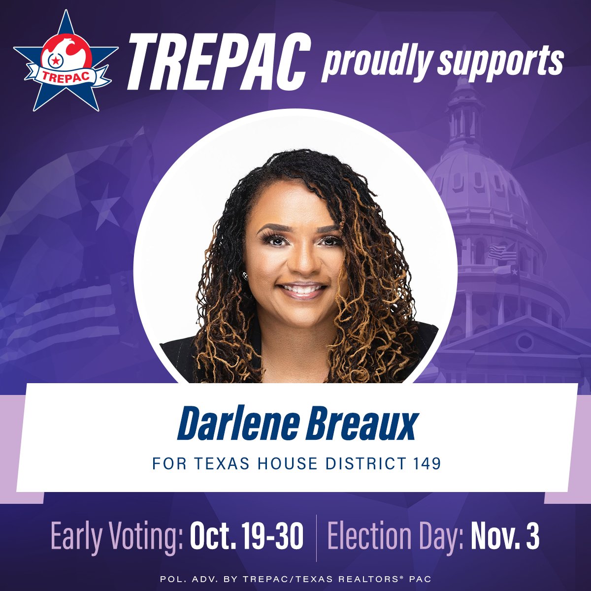 TexasTREPAC's tweet photo. We are proud to support @darlenebreauxtx for #HD149 #txlege https://t.co/Yr4RlFJwQg