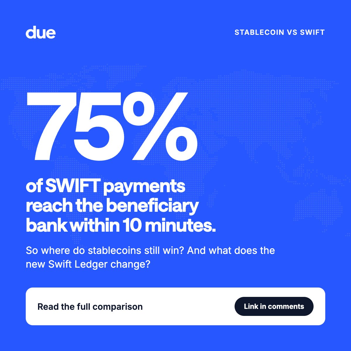 due_network's tweet photo. Swift's blockchain ledger is ready for initial use, with 17 banks set to pilot 24/7 cross-border payments on tokenized deposits.

Stablecoins vs SWIFT is now a three-way comparison. What moves, who gets access, and where settlement happens 👇 https://t.co/CjmP4mrGZa