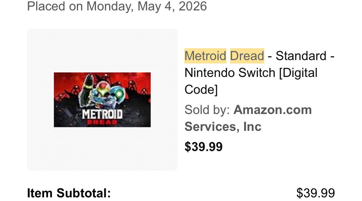 TurtleTunes's tweet photo. FYI for anyone who wants to buy, on digital, it comes out for $40 every so often. I got it for that price from Amazon back in May. These type of sales repeat for digital games. If anyone really wants to play Metroid Dread, you probably can get it at a much better price. https://t.co/6Y1cZ53FKg