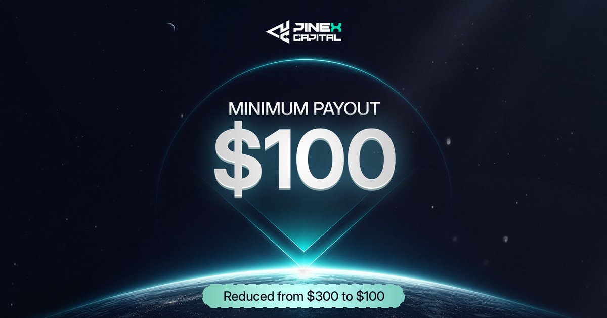 pinexcapital's tweet photo. Payouts just got more accessible. 💸

We’ve lowered the minimum payout from $300 to just $100.

More flexibility. More control over when you access your profits.

$300 → $100.

The new minimum payout is live. 🚀 https://t.co/3PdpJOLZYU