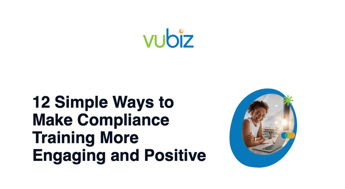 Vubiz's tweet photo. Click the link to download our #eLearning guide to 12 simple ways you can make #compliance training more engaging and positive! https://t.co/I6H1Y6ursg https://t.co/9zJ2yEYMDy