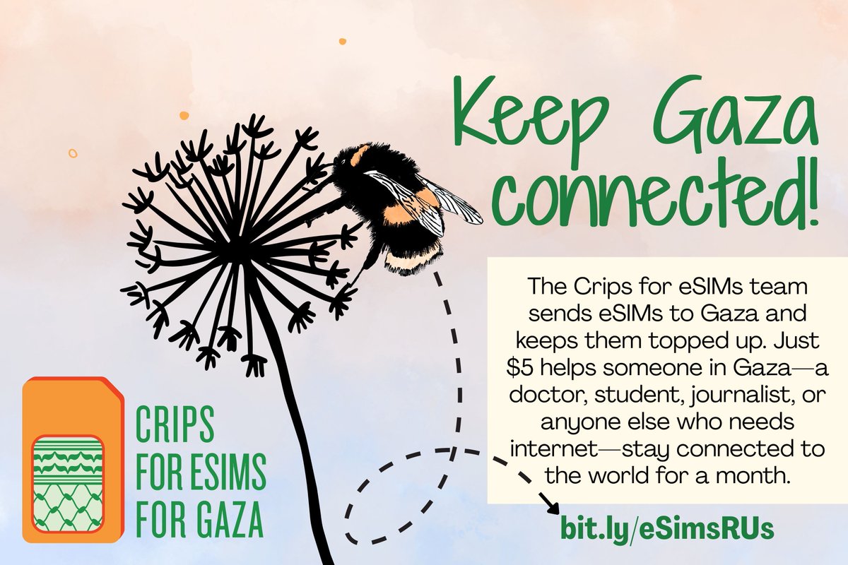 Crisps4eSims's tweet photo. Support crucial internet in Gaza! eSIMs are STILL one of the only ways Palestinians can stay connected. 

Help our volunteers send eSIMs and sustain active ones! 🤍  

USD: https://t.co/B8D9g7lm6n
GBP: https://t.co/jWb5qn7Wbx 
CAD/other: https://t.co/jvIqBw14gN https://t.co/JcB3iEY3XK