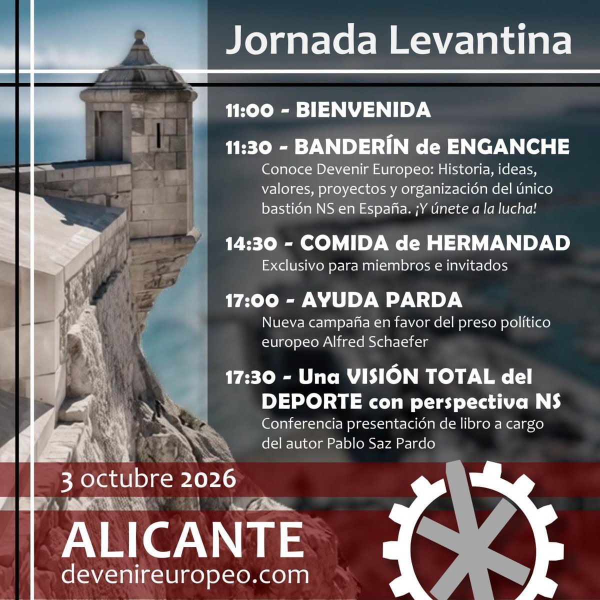 devenireuropeo's tweet photo. 🚩JORNADA LEVANTINA ⚙️
Sábado 3 de octubre en Alicante

■ Para asistir póngase en contacto, indicando su datos al correo: info@devenireuropeo.com https://t.co/rpEwsJG3rd