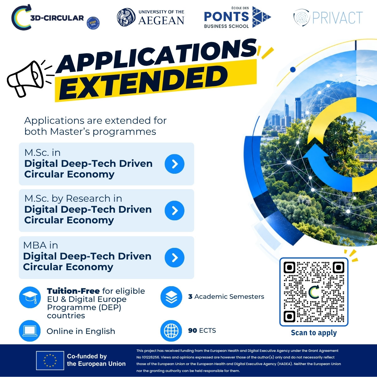 privactpc's tweet photo. Good news for future students! The application period has been extended for the two University of the Aegean postgraduate programmes developed within the 3D-CIRCULAR project.
#PRIVACT #3DCIRCULAR #ApplicationsExtended https://t.co/Hp6PCkZDNP