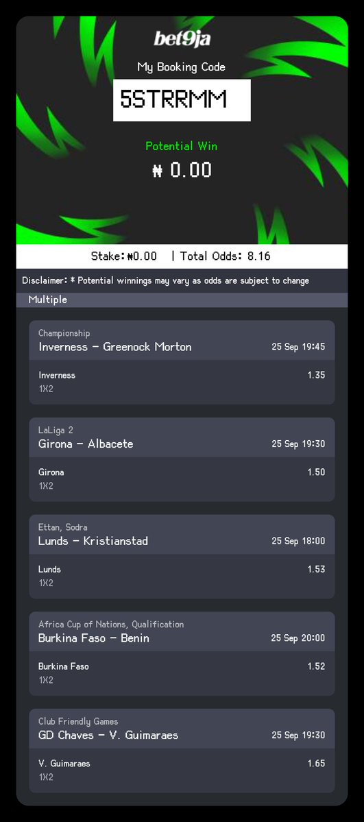 BETODDSMASTE's tweet photo. #bet9jaCodes 5STRRMM

if you are use #SportyBet #1xbet #betking just pick up the selected teams https://t.co/99IzVZIOdH