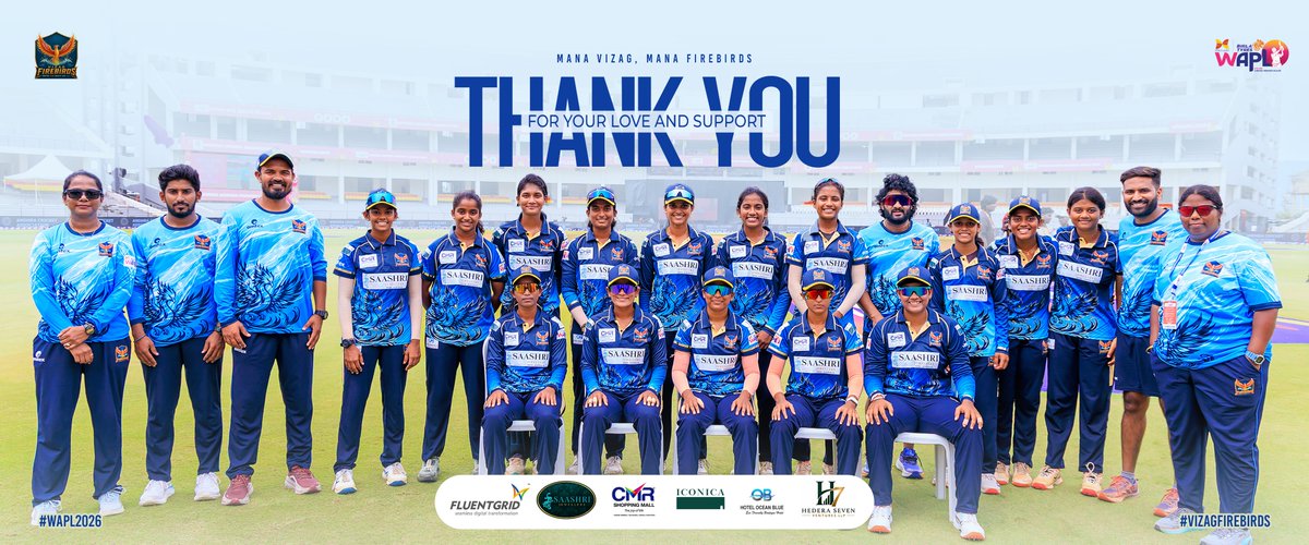 VizagFirebirds's tweet photo. We heard you. We felt you. We carried your roar with us. 🦅🔥 

Through every run, every wicket, every high and every setback — you never stopped backing the Firebirds. 

This love. This support. This is Vizag. 💙 

Thank you for standing with us. We’ll be back stronger. https://t.co/0BkRx7ZWuy
