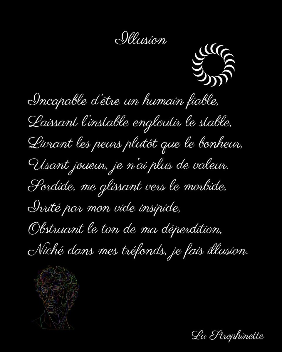 lastrophinette's tweet photo. #poésie #écriture #poème #texte #poésiefrançaise #poésiedujour #france #quebec #belgique #suisse #solitude #poésiex #inspiration #plumecréative #noirceur #illusion #mensonge #estimedesoi #tréfonds #déperdition #vide #instable #tristesse #sentiments #âmepoétique #lastrophinette https://t.co/IZ726Siinc