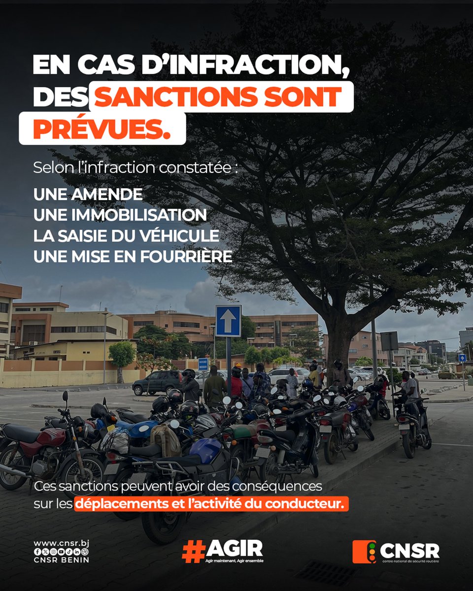 cnsr_benin's tweet photo. 🚨 LE CONTRÔLE EST EN COURS. LE RESPECT DE LA RÈGLE S’IMPOSE.
Les opérations de contrôle routier se poursuivent. Chaque usager est appelé à respecter strictement le Code de la route.
N’attendez pas le contrôle pour respecter la règle.
#CNSR #SécuritéRoutière #CodeDeLaRoute https://t.co/oh7kWx12A8