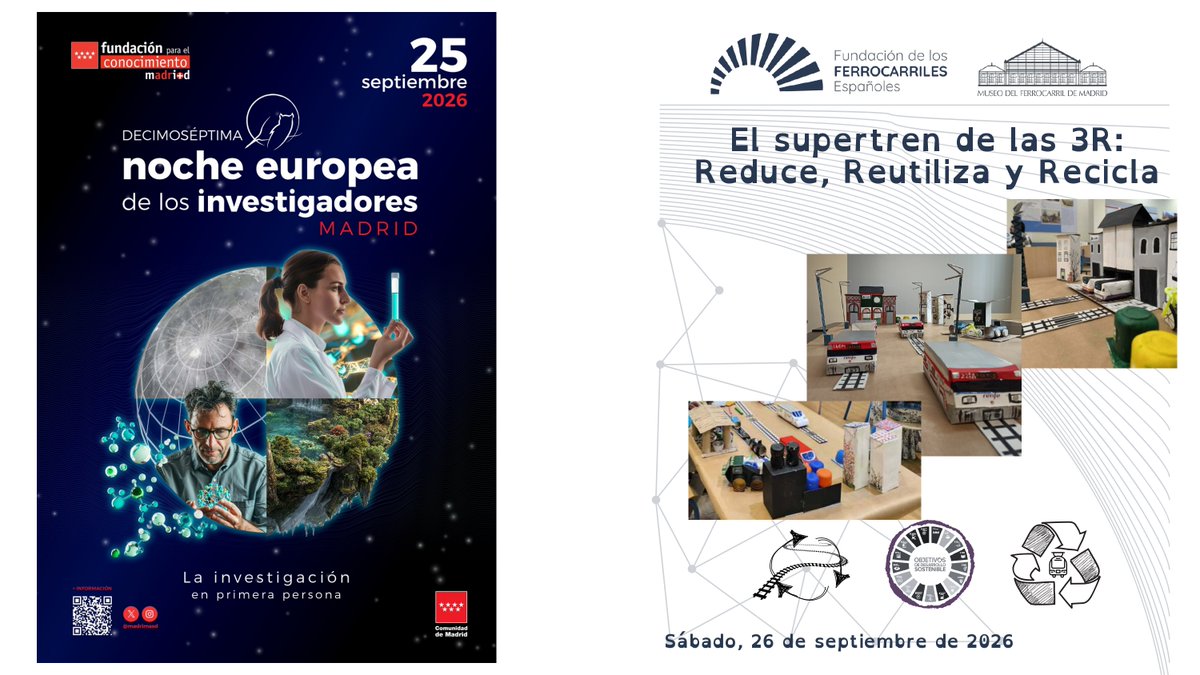 M_Ferrocarril's tweet photo. #FindeSemana en el museo 🚂🛤️🚉

🗓️ S(26) y D(27)
🕙 10:00-15:00 🕒

📍Talleres #lanocheeuropeadelosinvestigadores, exposiciones temporales, trenes de jardín, juegos de pistas familiares... ¡Os esperamos!   

ℹ️ Actividades👉https://t.co/PoWnglRh5I https://t.co/IWMNhviQsD