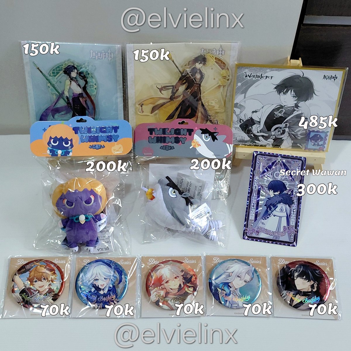 elvielinx's tweet photo. WTS Merchandise Genshin Impact / Honkai Star Rail / Honkai Impact

Char: Wanderer, Childe, Furina, Kazuha, Neuvillette,Wriothesley, Flins, Robin, Blade, Sunday, Dan Heng, Cyrene, Xiao, Zhongli, Sunday, Sparxie, Castorice, Jing Yuan, etc

#warunghsr #warunggenshin #warunghoyo https://t.co/NjCo3tK80T