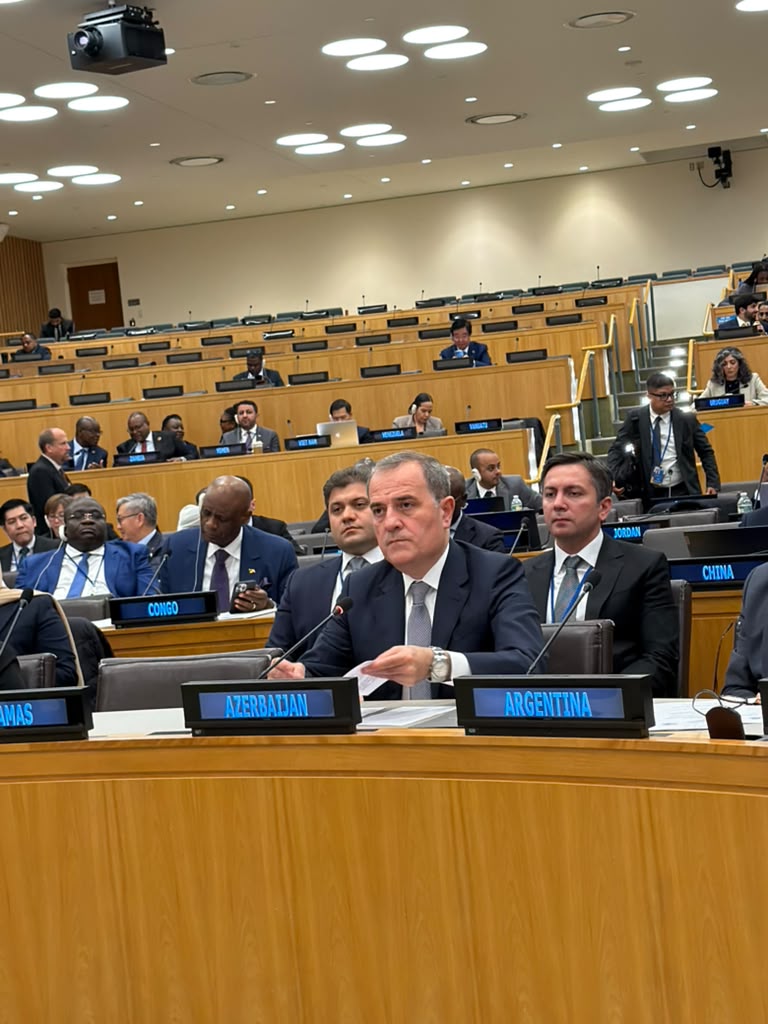 Bayramov_Jeyhun's tweet photo. Pleased to address the 50th Ministerial Meeting of the Group of 77 and China on the margins of #UNGA81 in New York.

We focused on translating our shared commitments into measurable, practical benefits on the ground for the Global South, particularly in closing the digital divide and securing genuine development capital.

I highlighted our concrete deliverables under Azerbaijan’s COP29 presidency, including tripling the global climate finance target, operationalizing carbon markets, and advancing agreements on adaptation to support just transitions.

We also emphasized the urgent need to fund resilient infrastructure and smart settlements, building directly on the outcomes of the 13th World Urban Forum (WUF13) held in Baku.

To overcome global inequality, Azerbaijan is actively sharing its citizen-centered public service delivery models, such as ASAN and DOST, helping partner nations to build long-term national capacity.
