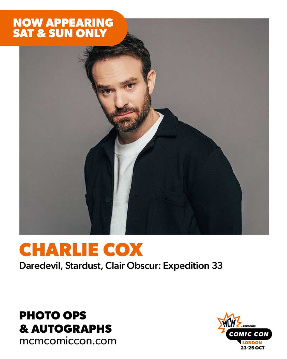MCMComicCon's tweet photo. Charlie Cox is now joining us on Sunday of the show! 😈

As well as his appearance on Saturday 24 October, Charlie will be at the show Sunday 25 October for autographs and photo ops! 

Join us this October: https://t.co/AdmOmFkBAM https://t.co/WUIaLq2djG