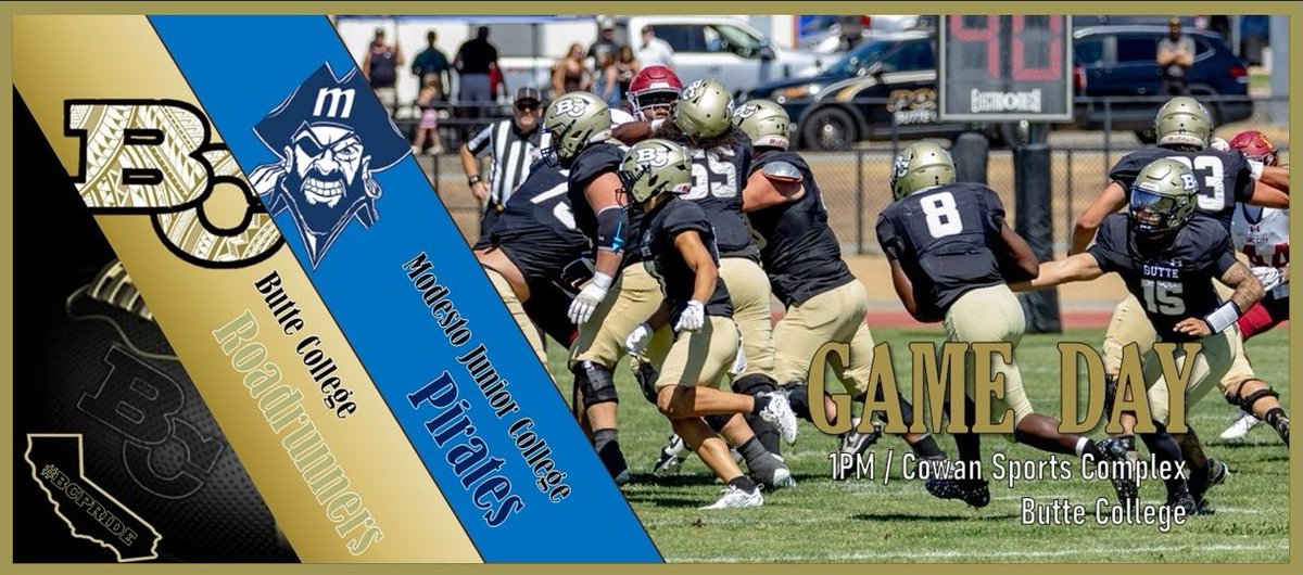 ButteFootball's tweet photo. Game Day Tomorrow!
Modesto Junior College
⌚1 pm
🏟️Butte College, Oroville, CA
📺YouTube: https://t.co/T4ccvRCgA7
#BCPride https://t.co/qU1x1jBTGM