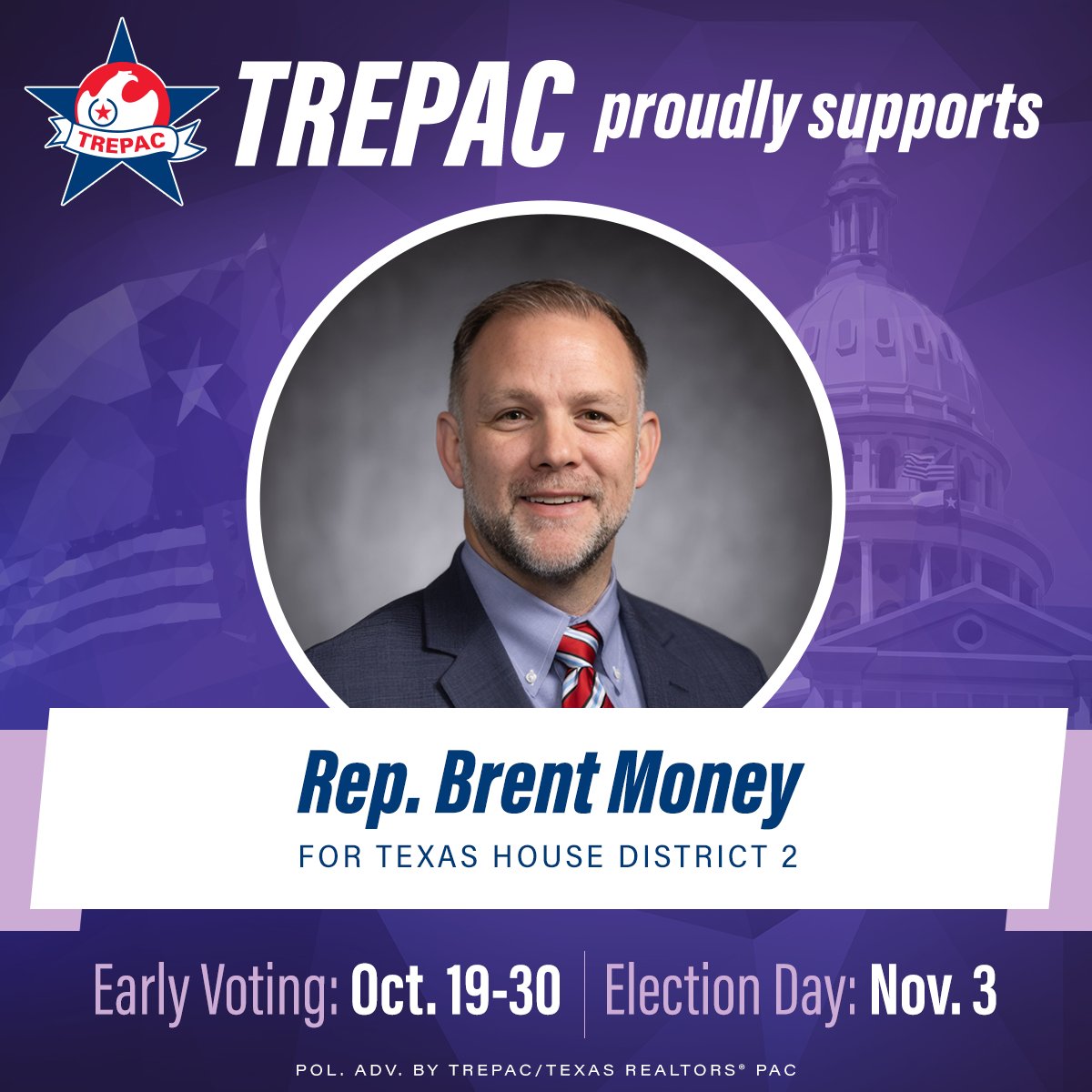 TexasTREPAC's tweet photo. We are proud to support @brentmoney for #HD2 #txlege https://t.co/NYfAaFQ5Oa