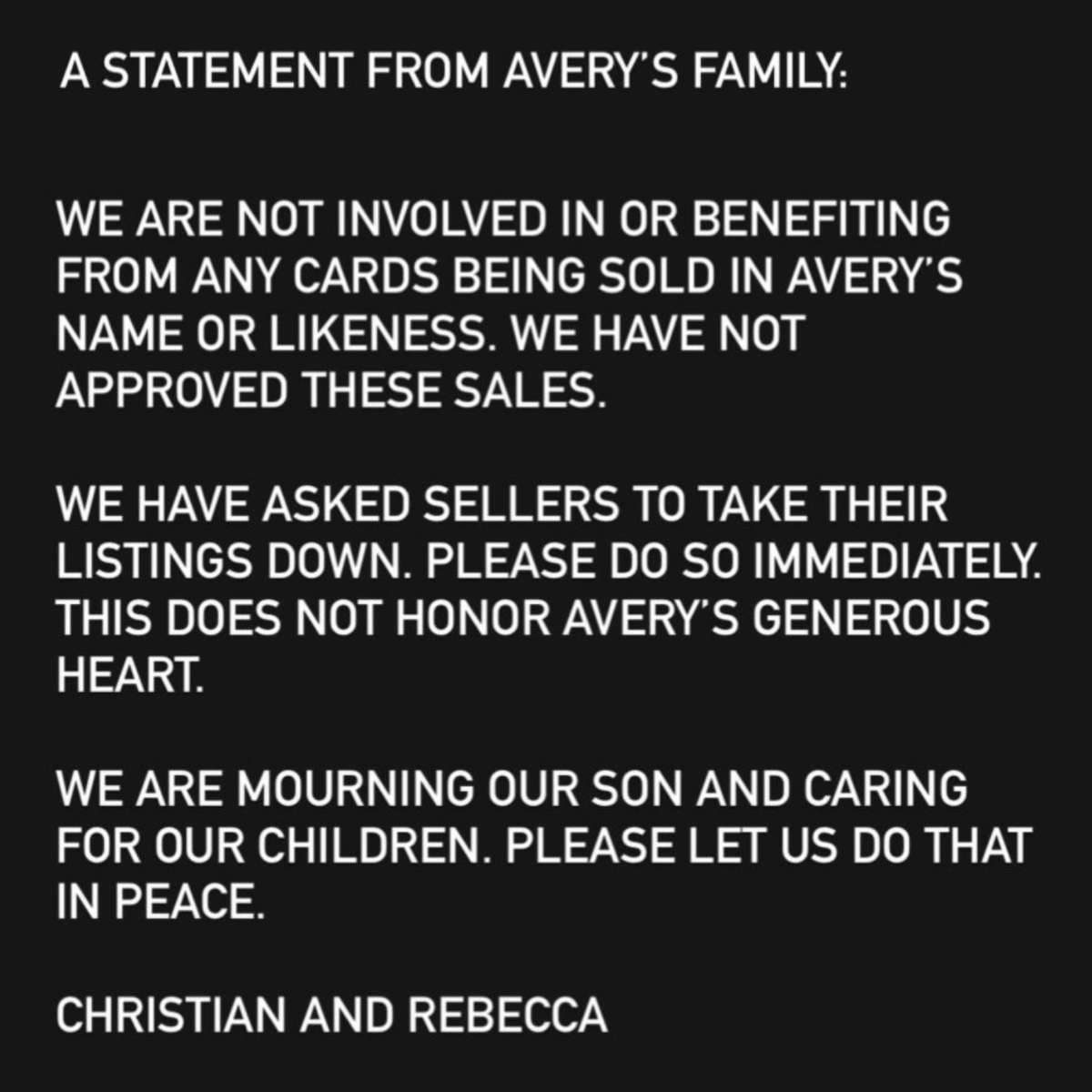 Dexerto's tweet photo. Pokemon scalpers are using 12-year-old Avery the Poke Kid's death to inflate the price of the final card he pulled

His family has said they do not approve of any sales, saying, "We are mourning our son and caring for our children. Please let us do that in peace" https://t.co/EIyDywinIj
