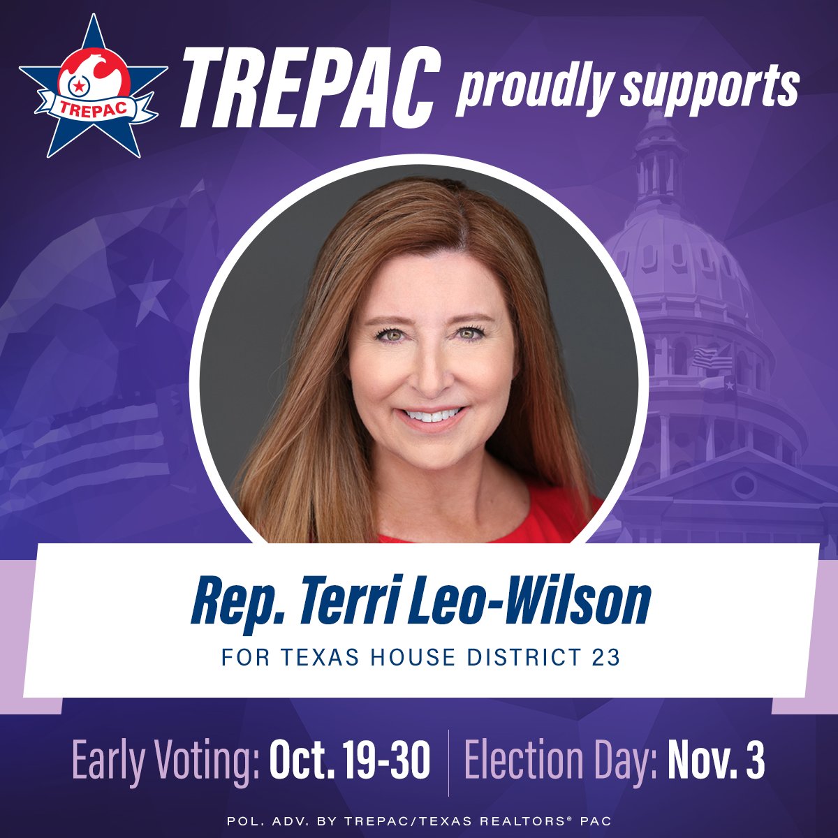 TexasTREPAC's tweet photo. We are proud to support @terrileowilson for #HD23 #txlege https://t.co/c6dclRrtI7