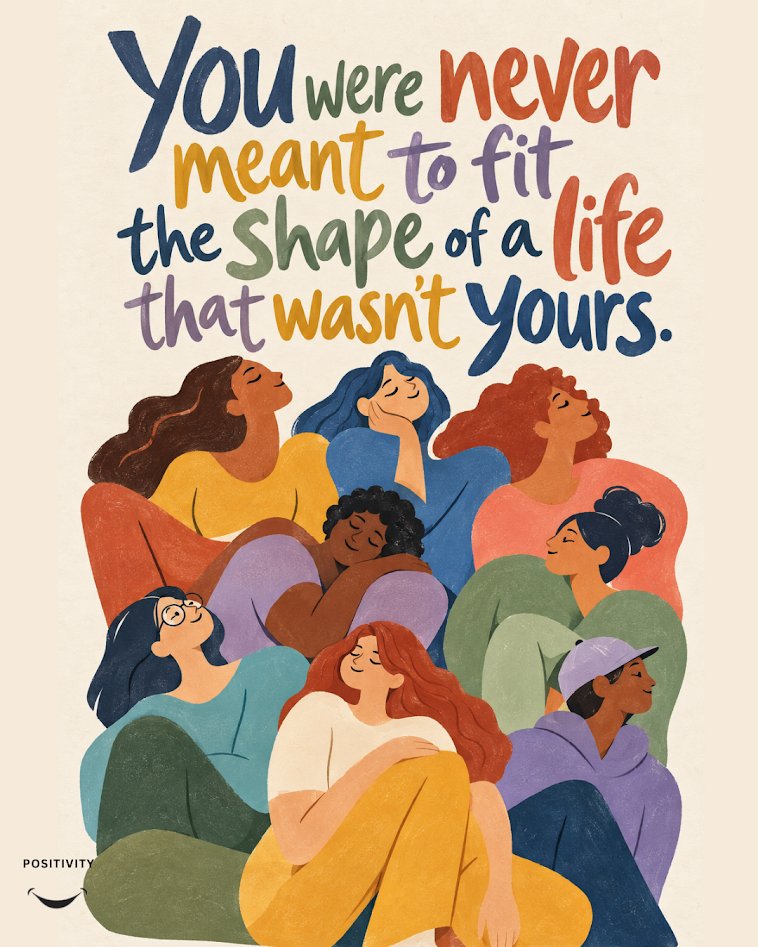 PositivitySaid's tweet photo. Stop shrinking to fit a life that was never yours. 

Somewhere along the way, so many of us learned to squeeze into expectations that were never really ours to begin with. Your life gets to look like you, not a version someone else approved of. https://t.co/AiPBGrZPgV