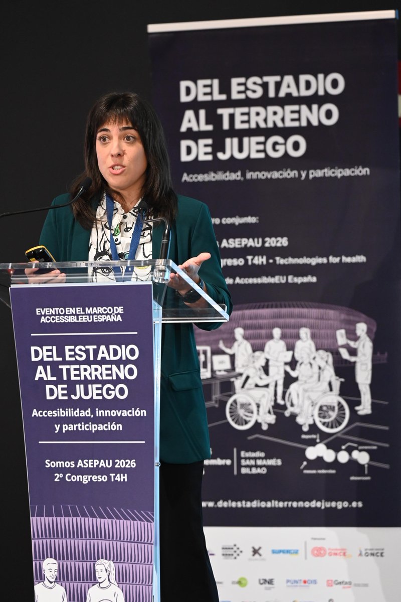congresoT4H's tweet photo. Marina Gil Calvo , PPL del Departamento de Educación Física y Deportiva en la @unileon , ha sido la encargada de la siguiente ponencia dentro del 2º Congreso T4H celebrado en "Del estadio al terreno de juego" con la jornada SOMOS ASEPAU 2026 en el marco de AccessibleEU España. https://t.co/nCf5s3e9fU