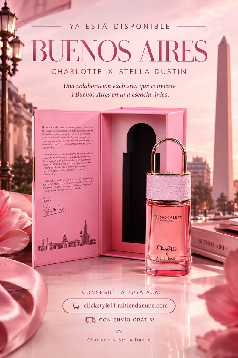 CharlotteCaniFC's tweet photo. ✨YA DISPONIBLE ✨

💖 BUENOS AIRES
@CharlCaniggia x STELLA DUSTIN

https://t.co/WszCIpby7E

🍊Notas de salida: Pera · Mandarina · Bergamota
💐Notas de corazón: Flor de azahar · Neroli · Jazmín
💗Notas de fondo: Vainilla · Ámbar · Almizcle blanco · Benjuí

👑 CON ENVÍO GRATIS! https://t.co/ejzJjYVGYq
