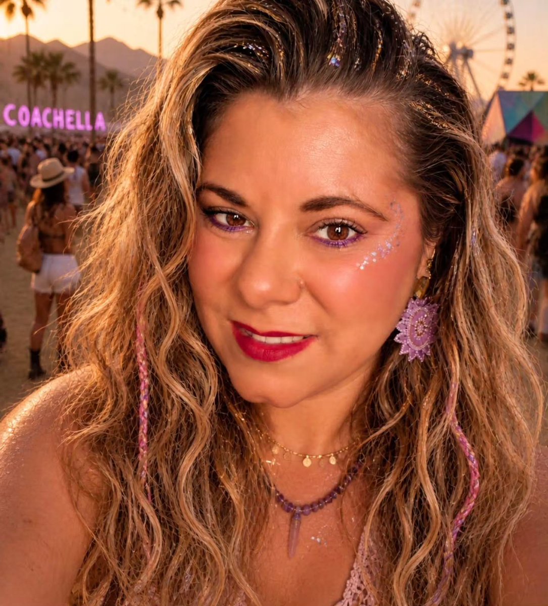 IanKozatek's tweet photo. Look de festival 2

Des nuits chaudes, des éclats de rire et de la musique jusqu’au bout de la nuit. Maquillage réalisé par mes soins, paillettes dans les cheveux et décor créé par IA. Je ne suis pas la plus douée en coiffure. https://t.co/91jHdKAouB