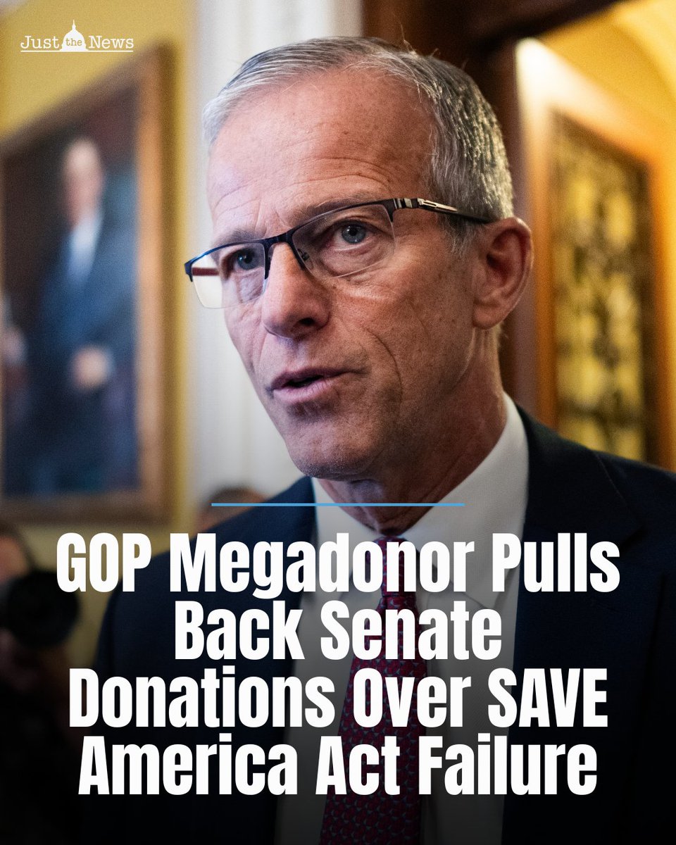 JustTheNews's tweet photo. Republican megadonor Tim Mellon has sharply reduced his political giving this cycle after the Senate failed to pass the SAVE America Act, according to The New York Times.

Mellon gave nearly $200 million during the 2024 election cycle but has made roughly $3.1 million in publicly disclosed contributions to Republican candidates and groups so far this cycle.

The Times reported that Mellon told Republicans he was withholding donations from Senate candidates because lawmakers failed to pass the Trump-backed voting legislation.