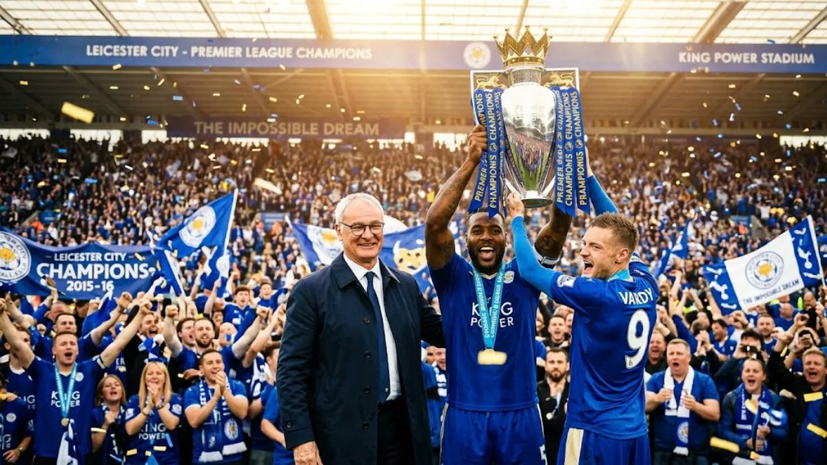 MrDavidPastor's tweet photo. 5000-to-1 odds, pure grit, and the ultimate fairytale. How Claudio Ranieri's fearless Leicester City shattered the modern elite and pulled off the greatest miracle in Premier League history. 

#LCFC #LeicesterCity #PremierLeague #EPL  #FootballHistory

https://t.co/qHmasvGOix https://t.co/DMK8IiOLtM