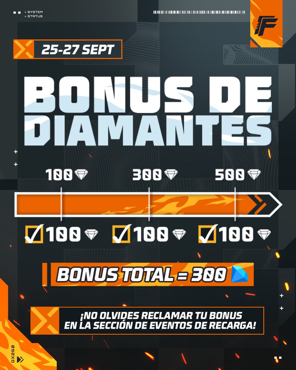 freefirelatino's tweet photo. 🥷 ¡ACTIVA TU BONUS NINJA! 💎
Del 25 al 27 de septiembre, recarga y consigue hasta 300 diamantes extra. 🔥
¡Entra preparado a la batalla!
#FreeFire #FFNinja https://t.co/OwXBm8MKrF