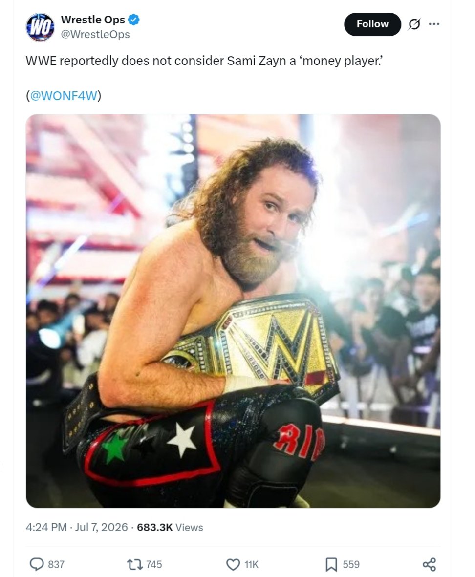 MrEddieGillette's tweet photo. Dave Meltzer has been trying to undermine and sabotage Sami Zayn for the past year with negative and unfavourable reports. Why is that? https://t.co/g9lE1b1NxD