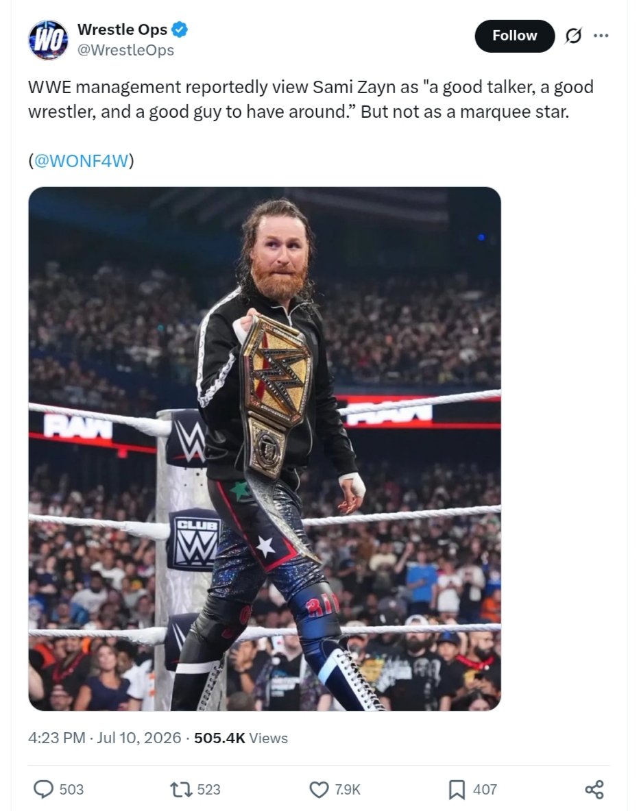 MrEddieGillette's tweet photo. Dave Meltzer has been trying to undermine and sabotage Sami Zayn for the past year with negative and unfavourable reports. Why is that? https://t.co/g9lE1b1NxD