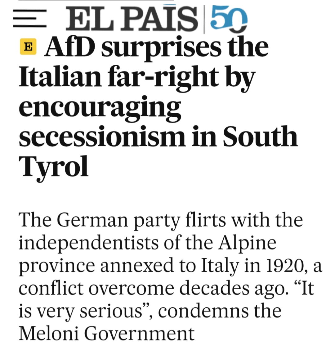 NXT4EU's tweet photo. AFD is starting to show their real colours: they wants to help secessionist movements across German-speaking parts of Europe.

The AFD wants not an Europe of equals, but a Europe dominated by Germany.

Europe must not fall back into territorial disputes, it would destroy Europe. https://t.co/ioGd1PDpdD