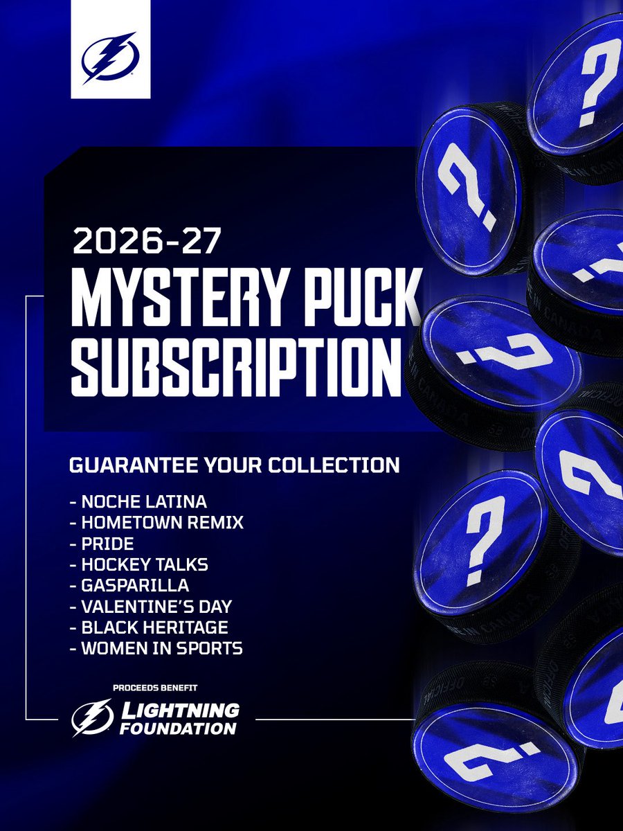 LightningFDN's tweet photo. Want to guarantee you get a Mystery Puck? Sign up for our Mystery Puck Subscription!
Skip the lines and have your Mystery Puck delivered directly to your door.
Subscriptions will go on sale October 2 at 12pm. To learn more, visit: https://t.co/rMzeWA7F4C https://t.co/iyRqbx755N