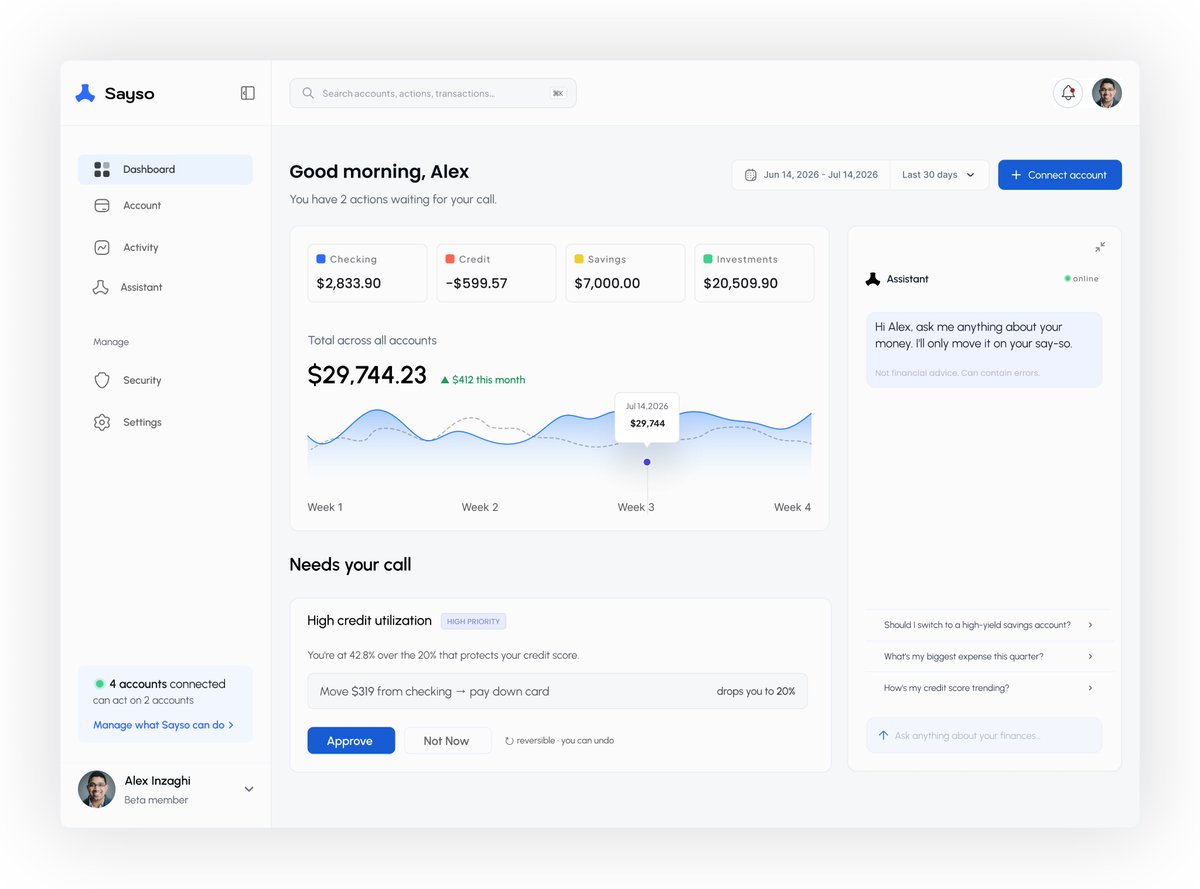 RogerUiUx's tweet photo. Dashboard explorations for an AI money app https://t.co/keyADNsWfk