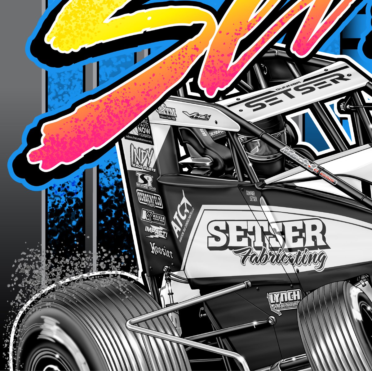 FastTimeStudios's tweet photo. Dropped last week but Gunnar Setser has new merch available at the @Four10Merch trailer at @EldoraSpeedway for the 4 Crown Nationals. https://t.co/xvuH5RqYgE