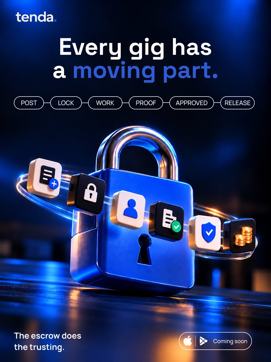 Tendahq's tweet photo. A gig is more than just the work.

There’s a process behind it, and escrow keeps the transaction moving from start to finish.

The escrow does the trusting.

Coming soon.

#Tenda #freelance #onchain #escrow #foryou https://t.co/o9ssp5Km5l