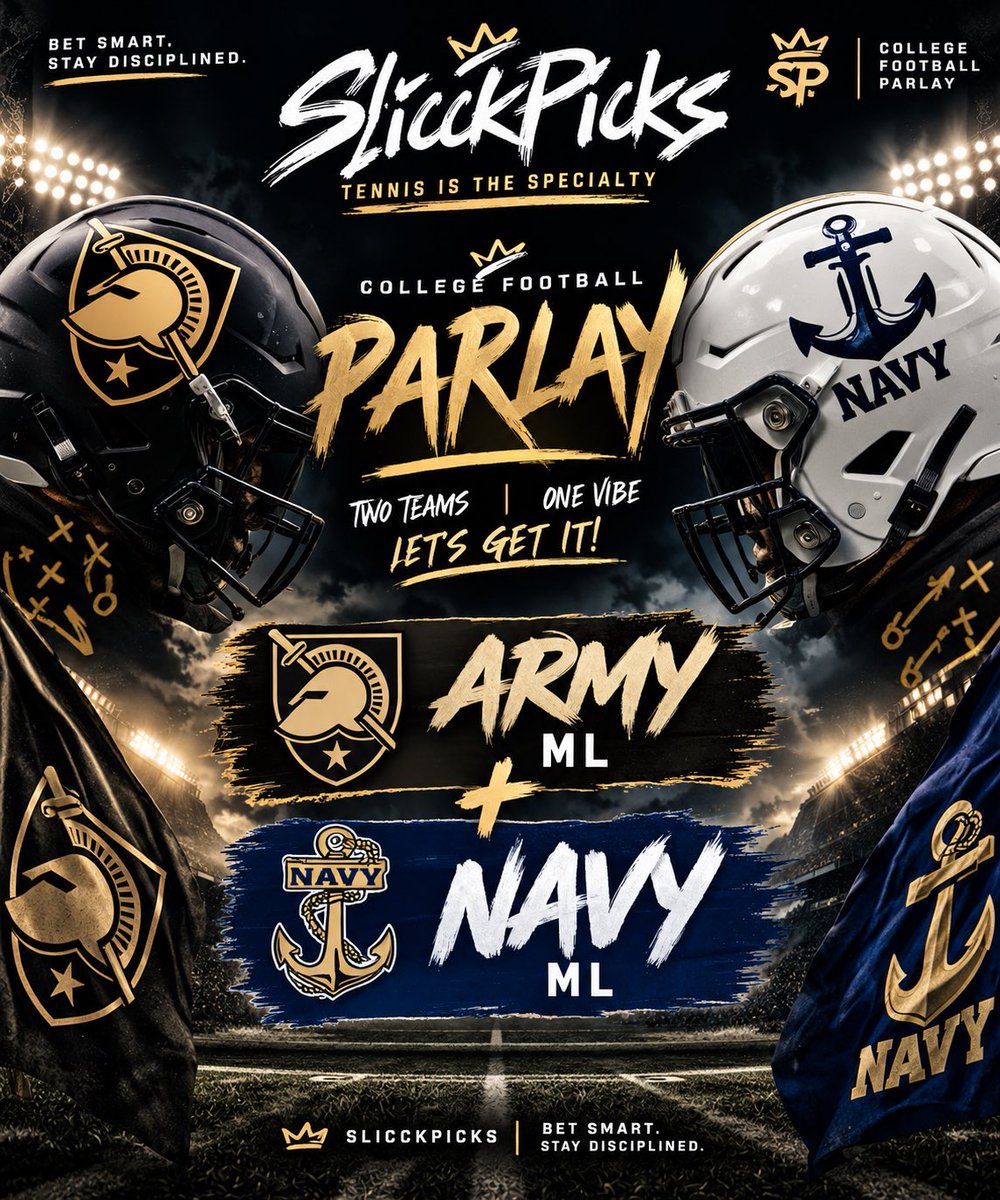 SlicckMotiv's tweet photo. 🎾 TENNIS MIGHT BE THE SPECIALTY… BUT…… 👀🏈

We stepping outside the court today! 😂🔥

ARMY ML 🪖
NAVY ML ⚓️

Two teams. One ticket. ONE MISSION. 🎯

Let’s see if we can bring that same energy to the gridiron. 💰🏈

BET SMART. STAY DISCIPLINED. 👑

#SlicckPicks #Army #Navy https://t.co/VJOPat54eq