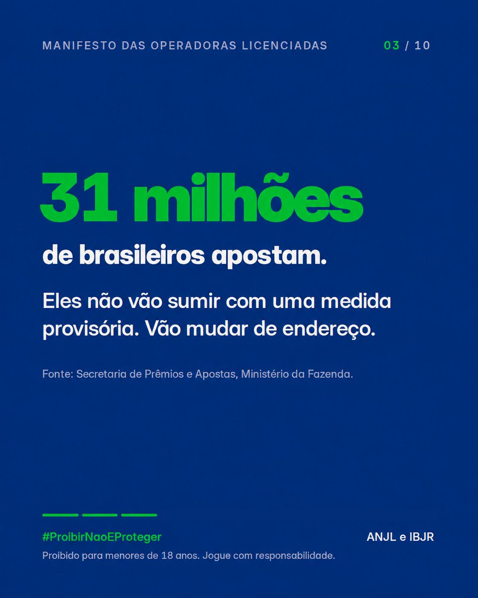 betesporte's tweet photo. Proibir não protege o apostador. Apenas o empurra para ambientes sem fiscalização.

ANJL e IBJR
#ProibirNaoEProteger https://t.co/kfO7vX94tI