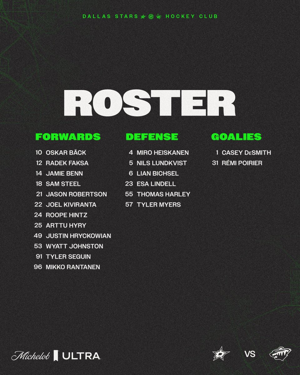 DallasStars's tweet photo. Tonight’s squad ⤵️ https://t.co/WUTUNZMAps