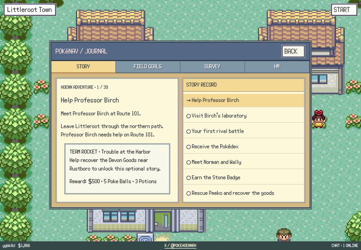 POKEHOENNRH's tweet photo. Lost in Hoenn? Your next objective is a tap away.

POKEHOENN's Journal keeps the adventure moving, from early routes to the next challenge.

For the players who explore every corner before following the main path.

0x81777f771cee6e8759a1cf18ca3d9255dc8bd0fe

Website :  https://t.co/6abwSiYTJR