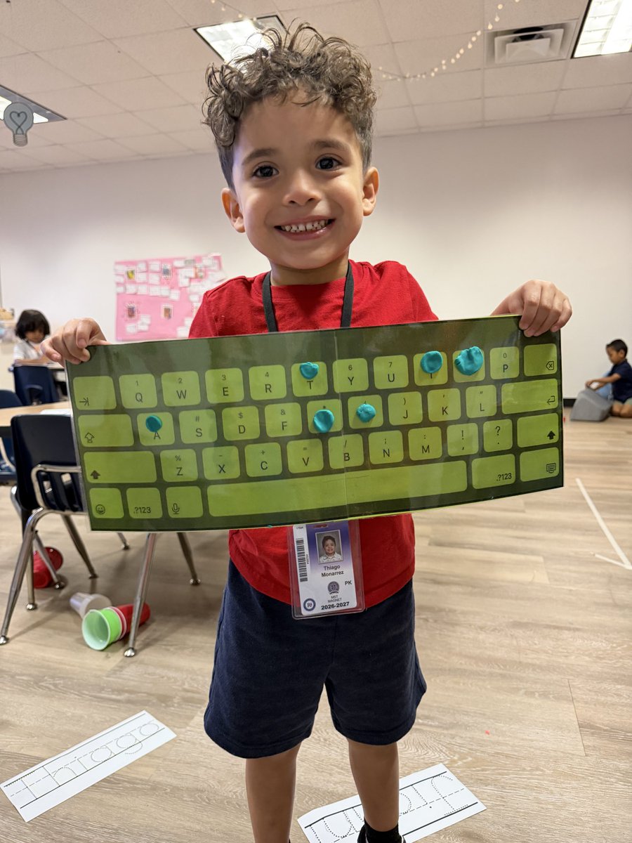 mcdonaldinstem's tweet photo. PK Learning Through Play! ⌨️ 

@MSTMAGNET  PreK hunted for the letters in their names on a keyboard, popped playdough balls on top, and SMASHED them to "type!" 💥 #RISDDreamOn #RISDPreK https://t.co/LQmGSrnsS6
