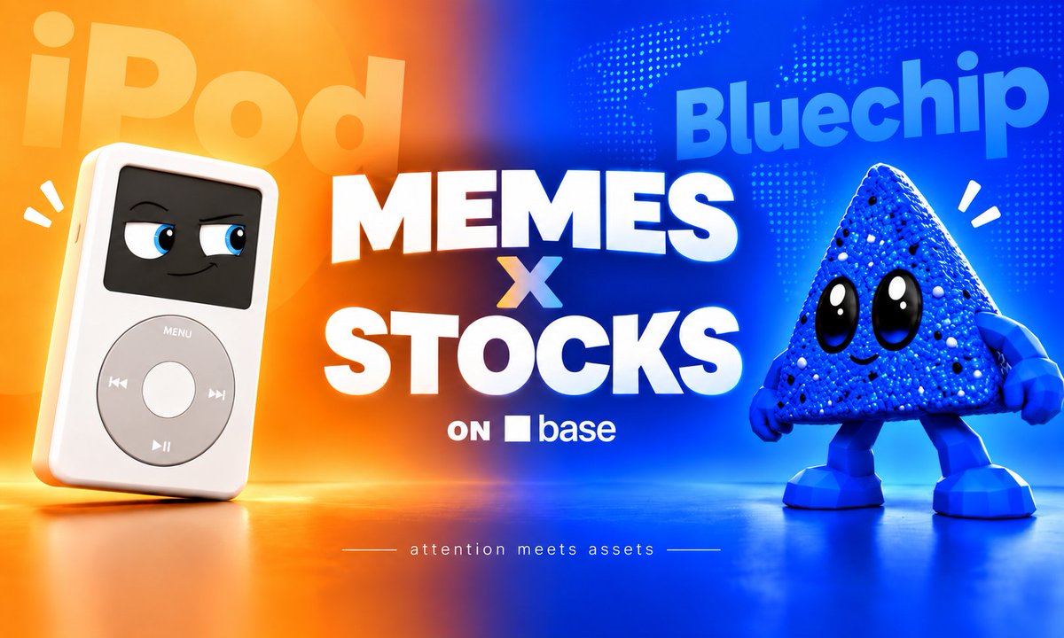 1CrypticPoet's tweet photo. I think people are still underestimating stock-paired memes.

memecoins are one of the best attention engines crypto has ever created. stocks are some of the most recognizable assets in the world.

put those two together and shit starts getting interesting.

take base:0xa6af0cea8fbc93e1eccc00f1fdd9a0bba251fee1 

@Apple already has the brand, the products, the news cycle and billions of people who know exactly what it is.

base:0xa6af0cea8fbc93e1eccc00f1fdd9a0bba251fee1 gives Apple a culture coin in the trenches.

but here’s where the loop gets good:

base:0xa6af0cea8fbc93e1eccc00f1fdd9a0bba251fee1 is paired with Apple stock on @base, and holders can earn AAPL stock from the trading activity around it.

so now the community has an actual reason to grow the attention.

make memes. post. trade. bring more people in.

more attention can create more volume.
more volume creates more fees.
those fees can become more Apple stock for the people holding the meme.

the community isn’t just marketing the coin anymore. it participates in the value it helps create.

$BLUECHIP is doing another version of this with NVIDIA.

and I think that’s the bigger idea here.

stocks have value but almost no native internet culture. 

memecoins have insane internet culture but usually nowhere for that attention to go besides the meme itself.

stock-paired memes connect the two.

the meme becomes the culture and distribution layer for the stock.
the stock gives the meme an asset, a narrative and an economic loop bigger than itself.

someone who might never open a brokerage account and buy Apple stock can end up owning AAPLc because they bought an iPod meme on Base.

that’s crazy fascinating to me.

Wall Street gets the trenches.
the trenches get Wall Street.

and Base sits right in the middle of it.
