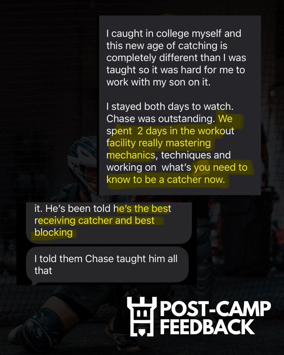 StrongholdChase's tweet photo. What Parents Say After Stronghold Catching Camps‼️

Camps are limited to only 6 spots. Why? Smaller groups means 1-1 instruction. Your son will see RESULTS in his abilities and confidence behind the plate.

🔗 https://t.co/F4zd5Yp5mb https://t.co/NRNd6RPtDX