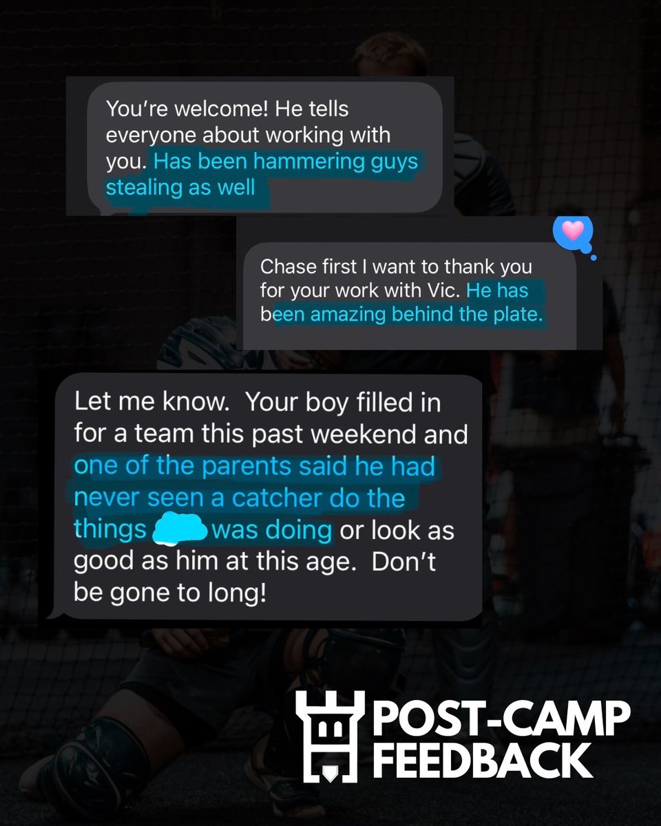 StrongholdChase's tweet photo. What Parents Say After Stronghold Catching Camps‼️

Camps are limited to only 6 spots. Why? Smaller groups means 1-1 instruction. Your son will see RESULTS in his abilities and confidence behind the plate.

🔗 https://t.co/F4zd5Yp5mb https://t.co/NRNd6RPtDX