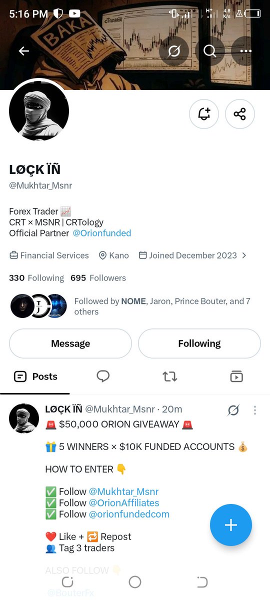G_U_killer's tweet photo. @Mukhtar_Msnr @OrionAffiliates @Orionfundedcom @BouterFx @techsheding @Mecizoofx @Ahmad_lambo @Albarnawy22 @Simple_BoyFx @Awelmo1 @ABDULRASHIDILI6 @sirrillahfx Done

@CRT_femme 
@Cool_Ustaz 
@JABZ_FX https://t.co/2JbW0ze8B0