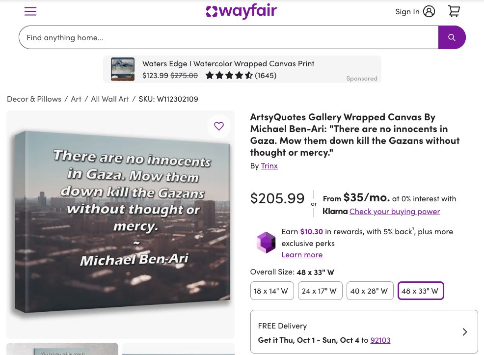 TrackAIPAC's tweet photo. Hey @Wayfair - why are you selling this? https://t.co/mzLz18LqM8