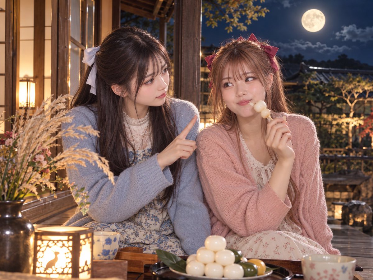 somliaceAI's tweet photo. 中秋の名月

理佐と美代はお月見…のはずが美代は月より団子みたいです。
理佐「食べ過ぎないのよ？」
美代「だって美味しいんだもん」

こんな時間が大切な時間
いつも、ふたりで。

#理佐と美代 #AIart️️️️️️️️️️️️️️️️️️️️️️️️️️️️️️️️️️️️️️️️️️️️️️️️️️️  #AI画像