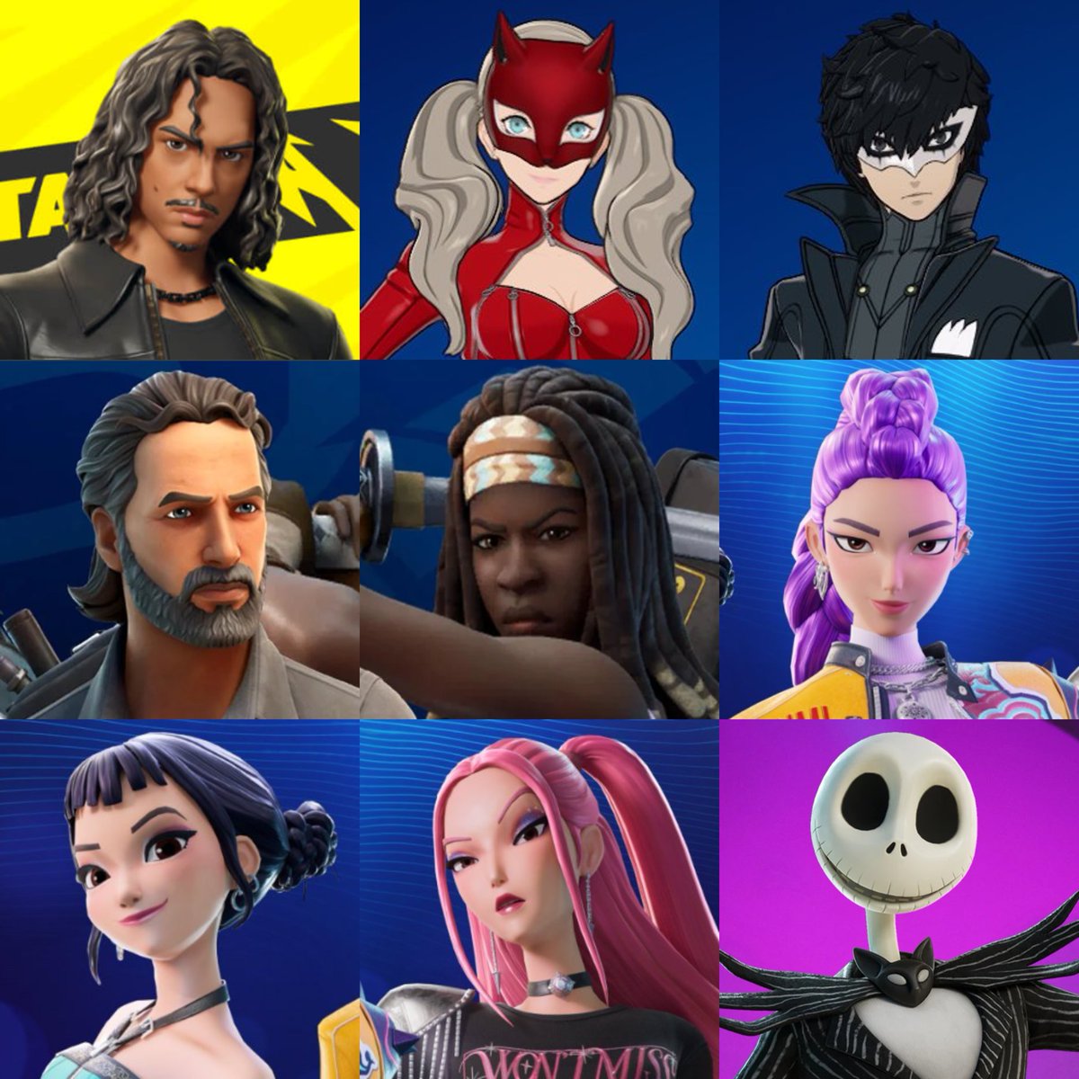 HYPEX's tweet photo. UPCOMING FORTNITE SHOPS / COLLABS

• TONIGHT → Rabbit Day
• TONIGHT → Resident Evil
• TONIGHT → Metallica
• TONIGHT → Persona 5 Royal 
• TONIGHT → CONTROL Resonant
• TOMORROW → The Walking Dead
• TOMORROW → KPop Demon Hunters
• SEP 27 → Nightmare Before Christmas
• SEP 27 → PEAK