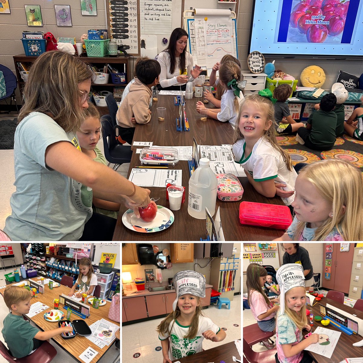 CrockerMama's tweet photo. We had a great day celebrating Johnny Appleseed Day @MVESGainesville ! Thanks to some great family members who came to volunteer today! It was so helpful and appreciated! We made pie, tasted different apple stuff, stamped, investigated and made a craft. #funinfirst https://t.co/pnp2PLlfHD